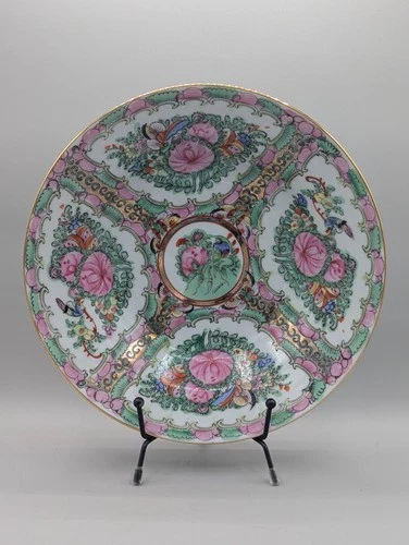 Rare Vintage Hand-Painted Famille Rose Canton Wide 9" Soup Bowl