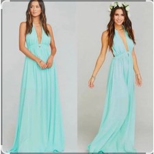 Show Me Your Mumu Luna Halter Maxi Dress in Sea Glass Crisp