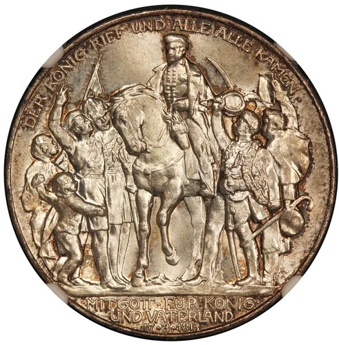 1913-A Germany Prussia Napoleon Defeat 3 Mark Silver Coin - NGC MS 65 - KM #534