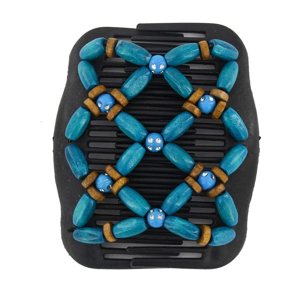 Peines laterales Magic Hair para mujer con cuentas de madera elásticos clips dobles para hacer moños  Foto 3 de 4