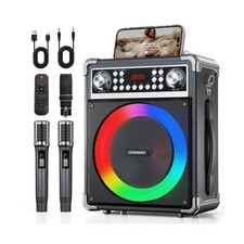 Karaoke Machine with 2 Wireless Microphones, Portable Bluetooth Speaker of Ad...