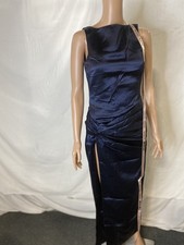 House of Cb Womens Roxanne Silky High Slit Maxi Dress Size S Navy Blue