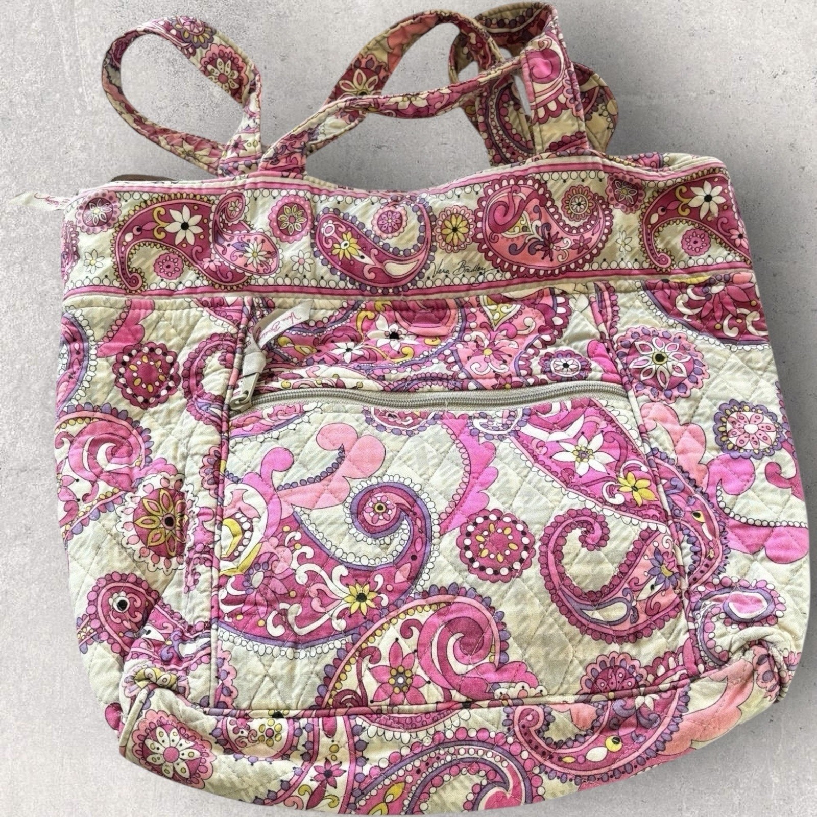 Vera Bradley Quilted Pink Paisley Tote • Medium Shoulder Bag w/ Front Pocket