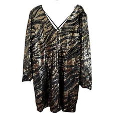 NWT City Chic Divinity Dress Womens Size Large 20 Bronze Long Sleeves Sequin