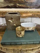VTG Stylebuilt 3-Piece Gold Plated Butterfly Bath Set Tissue, Box, Soap & Lotion