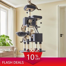 Cat Tree, 81.1-Inch Large Cat Tower, Multi-Level Plush Pompoms, Smoky Gray