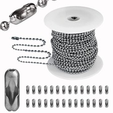 Ball Bead Chain, 55ft Stainless Steel Chain 1.5mm-55FT 100pcs connectors