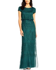 Adrianna Papell Blouson Beaded Long Dress Women's