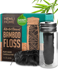 Natural Charcoal Bamboo Dental Floss, 3-Pack - Organic, Eco, Pfas Free - Reusabl