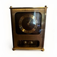 Seth Thomas Rectangular Desk Clock Analog Roman Numerals Metal Glass Gold