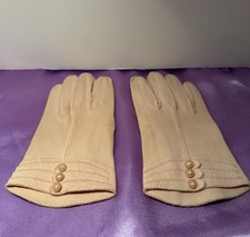 VTG 1950s Pink CRESCENDOE Leather Tailored Women  s Gloves, Soft Nylon, Size 7