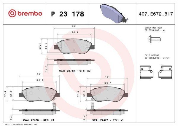 Brembo Bremsbelagsatz, Scheibenbremse P 23 178 FüR Fiat-image