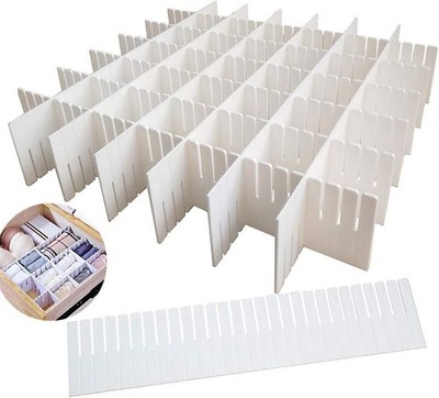 12PCS DIY Plastic Grid Drawer Dividers,White Adjustable Sock Underwear Dresser