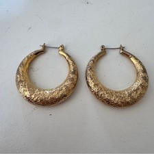 Vintage Large Gold Tone Bali Style Hoop Earrings Boho