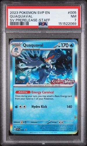 Pokemon Scarlet & Violet Prerelease Staff SVP 005 Quaquaval PSA 7