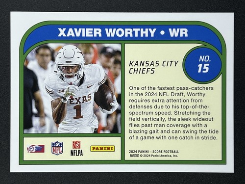 XAVIER WORTHY RC 2024 Score Football Protential #15 Chiefs - Picture 2 of 2
