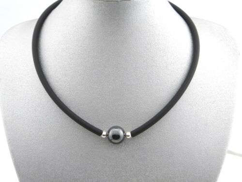 Kautschuk schwarze Kette Halskette Collier Hämatit Perle graue 925 Silber Damen - Bild 1 von 3