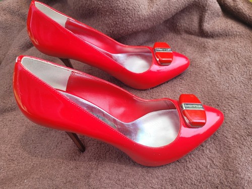 Karen Millen Shoes Size 4.5 Eu37.5 Red Patent Open Toe Slip On Stiletto Heel