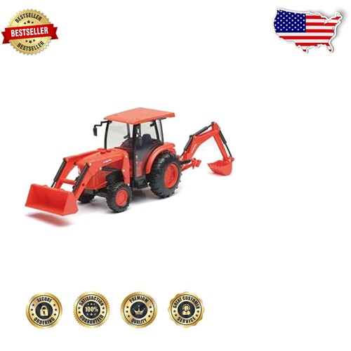Interactive 1:18 Kubota Farm Tractor Toy with Loader & Backhoe - Lights & Sounds