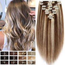 THICK 170G Full Head Double Weft Clip In 100 Real Remy Human Hair Extensions US