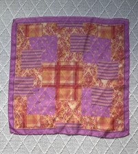 Vtg Retro Floral Stripes Patches Fuchsia Pink Orange Chiffon Silk Scarf 20