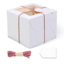 20Pcs Mini Cake Boxes with Window 6x6x5 Inches White Bakery Boxes Small 4 Cup...