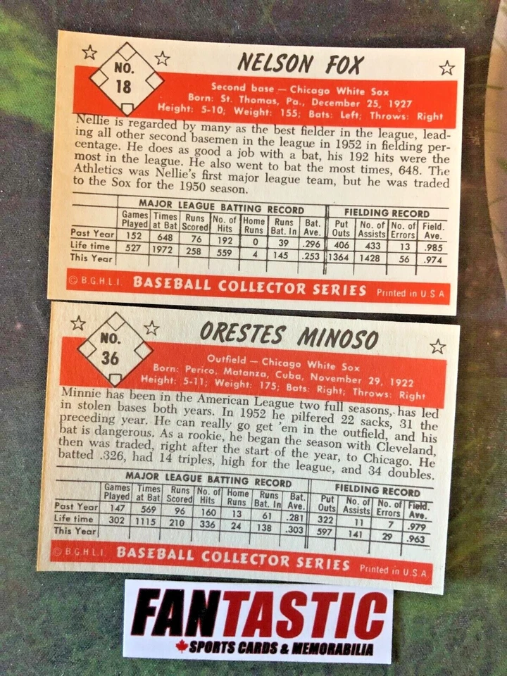 1953 Bowman - Dover Reprint (Color) YOU PICK Chicago White Sox - Image 2 of 2