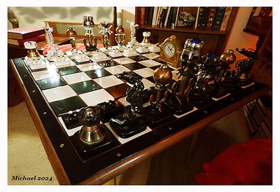 Chess Set Maritime Theme Large Solid Brass Ship Anchors Tiled Board-