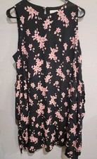 Loft Sleeveless Tie Front Dress Size L Black & Pink Floral Women Elastic Waist 