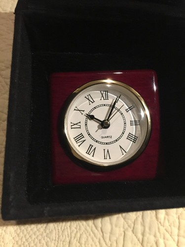 Quartz Desk Top Clock In Dark wood Base New In Velvet Box 3x3x1.5” - Picture 7 of 9