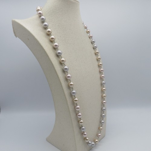 Faux Pearl Beaded Necklace Pastel Color Classic Coquette Statement 35" - Picture 10 of 12