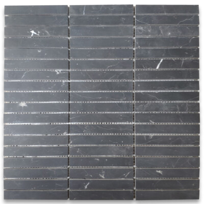 N74XH Nero Marquina Black Marble 5/8x4 Rectangular Stacked Mosaic Tile Honed