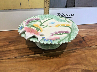 Fitz Floyd Classics Floral Lily Compote Pedestal Plate Stand Dragonfly Easter ex