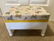 Upcycled Vintage Wooden Footstool With Storage And Butterfly Fabric