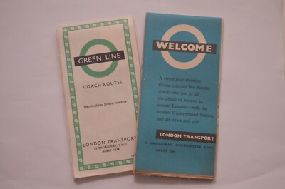 Lot (2) Vintage London Transport Bus Route Street Map & Green Line Coach Route