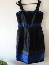 BASQUE  Dress  Womens Size  10  Blue Black Lined Pleated Flare Party Evening