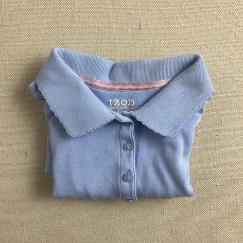 Izod Girls Short Sleeve Polo T Shirt School Uniform Size S 7/8 Baby Blue - Picture 11 of 12