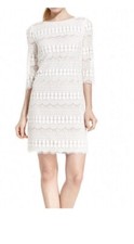 Jessica Howard ivory white cream 3/4 sleeve lace dress with tan underlining - 8