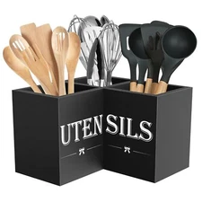 Extra Large Kitchen Utensils Holder with 3 CompartmentsCorner Utensil Caddy f...