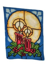Sunset Designs, Stained Glass Candles, Christmas Needlepoint 6083, Completed 