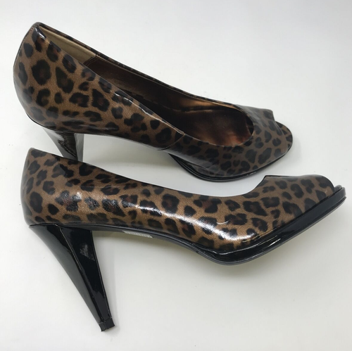 Moda Spana Tortoise Shell Print Brown Platform Slip On Pump Heel Shoes Sz 8 - Picture 8 of 13