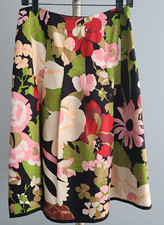 TALBOTS Women's LINED FLORAL SKIRT 100 SILK Red Green SIZE 4 Midi Length