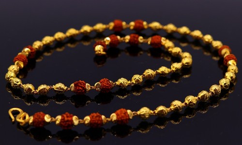 YELLOW GOLD CHAIN RUDRAKSHA BALL BEADS 