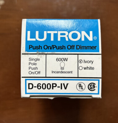 LUTRON D-600P-IV PUSH ON/OFF INCANDESCENT DIMMER IVORY