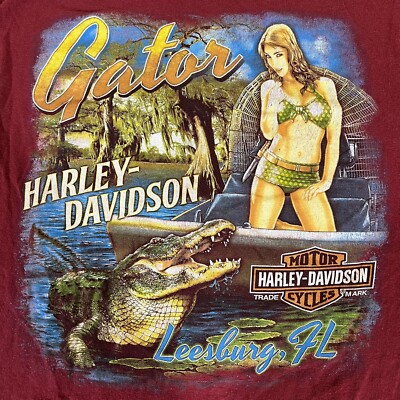 Gator Harley Davidson Pocket T Shirt M Alligator Swamp Boat