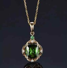 3Ct Cushion Cut Green Emerald Women's Pendant Necklace 14K Yellow Gold Finish