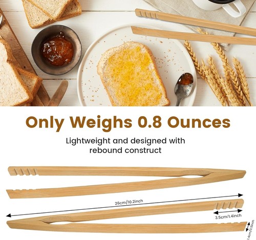 2pcs Bamboo Toast Tongs Long Food Tongs For Cooking Wooden Toaster Tongs Kitchen - Picture 6 of 7