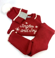TAHARI BABY Infant Girls "Jingle & Joy" Christmas Sweater Set With Hat 18M