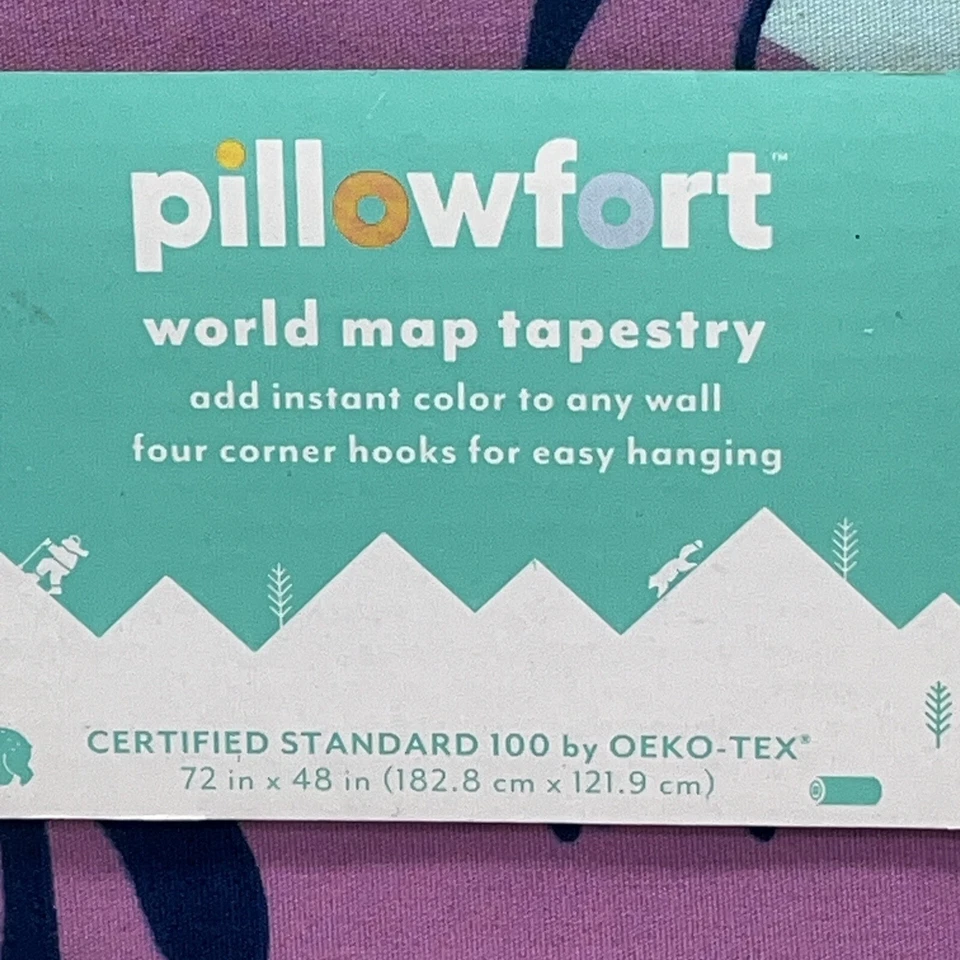 Pillowfort World Map Tapestry 72"x48" Wall Hanging Multicolor School Educational - Image 3 of 4