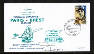 Concorde Air France 2000 Flown Cover Paris Brest Signed by Pilot